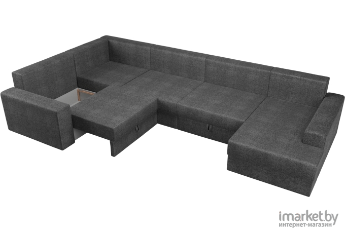 П-образный диван Mebelico Мэдисон-П 93 левый рогожка серый+серый+коричневый