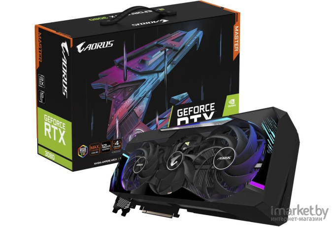 Видеокарта Gigabyte PCIE16 RTX3080 12GB LHR [GV-N3080AORUS M-12GD]