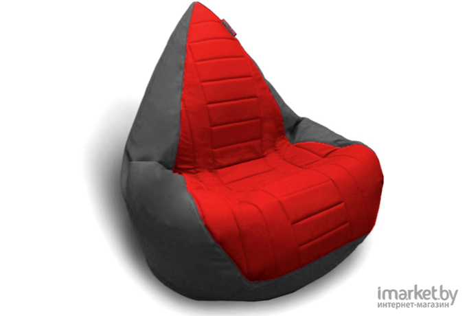 Бескаркасное кресло byROOM Капля экокожа/декоративная отделка серый/красный