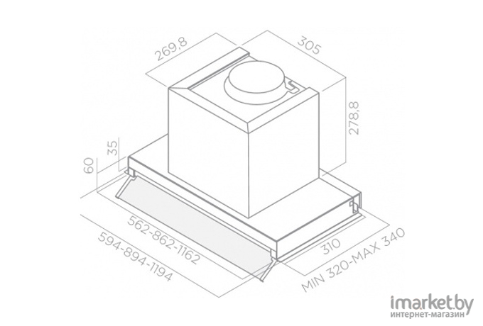 Кухонная вытяжка Elica встраиваемая Boxin IXGL/A/60 (1 мотор) нержавеющая сталь/стекло белое [PRF0097795A]