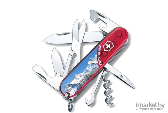Туристический нож Victorinox перочинный Climber Jungfrau красный полупрозрачный/рисунок [1.3703.TE3]
