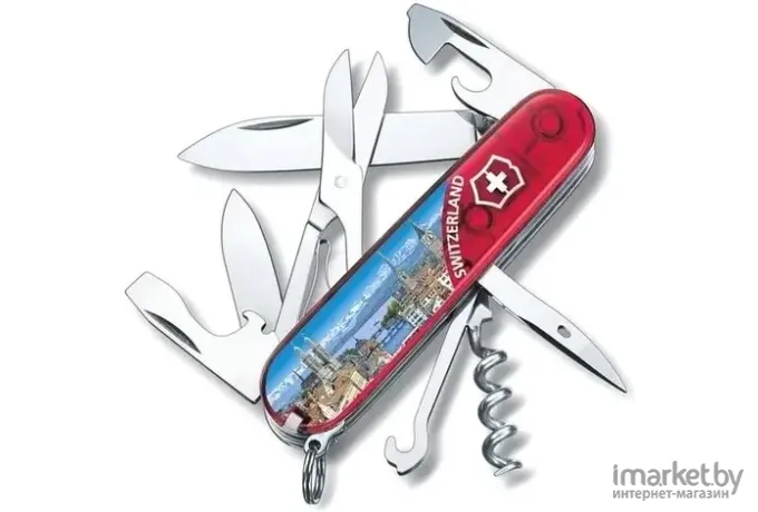 Туристический нож Victorinox перочинный Climber Zurich красный полупрозрачный/рисунок [1.3703.TE5]