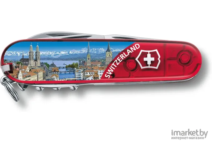 Туристический нож Victorinox перочинный Climber Zurich красный полупрозрачный/рисунок [1.3703.TE5]