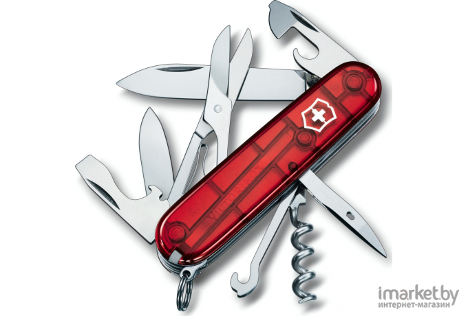 Туристический нож Victorinox перочинный Climber Bern 91мм 14функц. красный полупрозрачный/рисунок [1.3703.TE6]