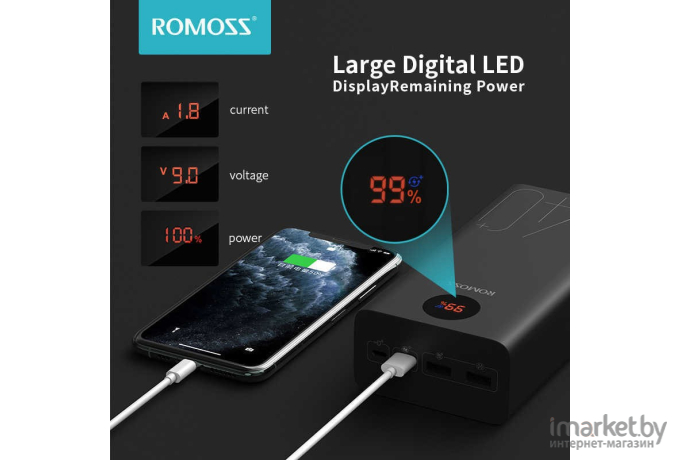 Аккумулятор для телефона Romoss PEA40 40000mAh 3A QC 2xUSB черный