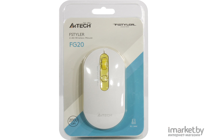 Мышь A4Tech Fstyler белый/желтый [FG20  (DAISY)]