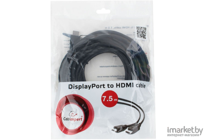 Cablexpert Кабель Cablexpert DisplayPort->HDMI CC-DP-HDMI-7.5M 7.5м, 20M/19M черный [C-DP-HDMI-7.5M]