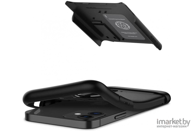 Чехол для iPhone 12 Mini гибридный тонкий Spigen Slim Armor черный