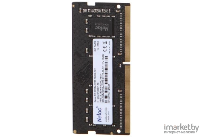 Оперативная память Netac Basic 16GB DDR4 SODIMM PC4-25600 (NTBSD4N32SP-16)