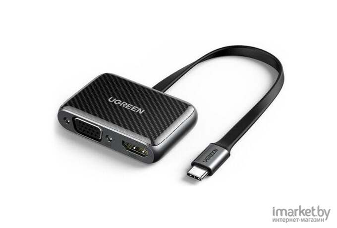 Конвертер UGREEN CM303-70549; USB-C to HDMI (F) + VGA (F); плоский кабель, Black