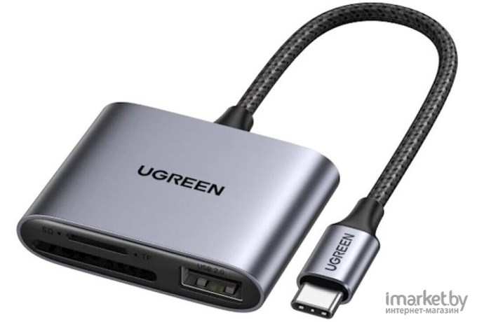 Картридер UGREEN CM387-80798; USB-C to SD/TF + USB 2.0; Space Gray