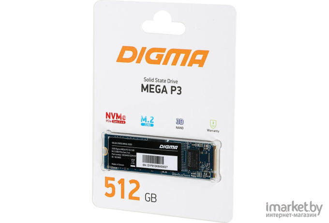 SSD диск Digma 512Gb Mega P3 M.2 2280 (DGSM3512GP33T)