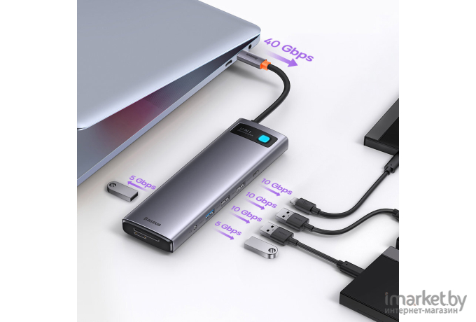 Док-станция Baseus Metal Gleam Series 12-in-1 Multifunctional Type-C HUB Docking Station Gray (WKWG020213)