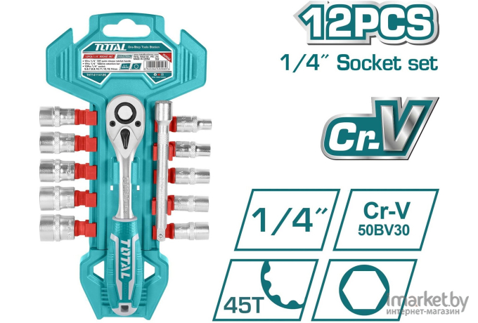 Вороток с набором головок Total THT14114126 (12 штук)