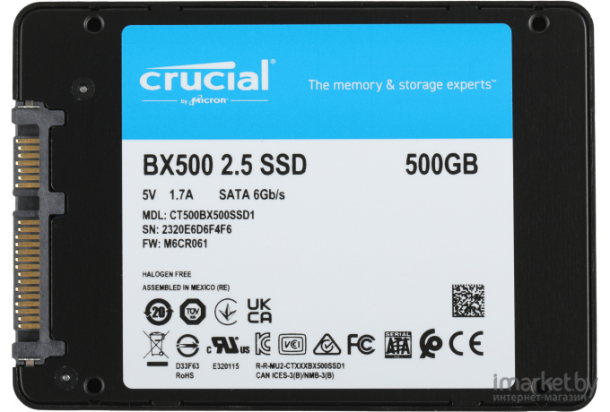 Твердый накопитель Crucial BX500 500GB (CT500BX500SSD1)