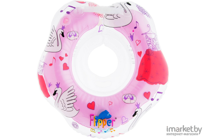 Круг на шею Roxy-Kids Flipper Лебединое озеро для купания малышей музыкальный розовый (FL005)