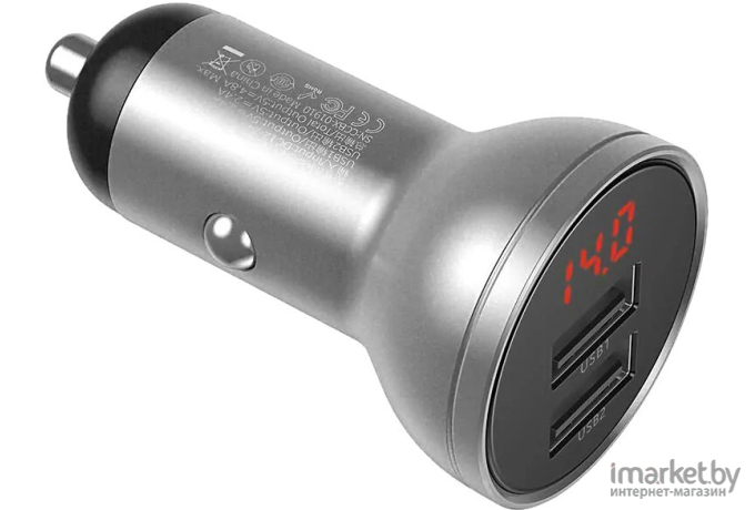 Автомобильное зарядное устройство Baseus Digital Display Car Charger 2 USB 4.8A 24W Silver (CCBX-0S)