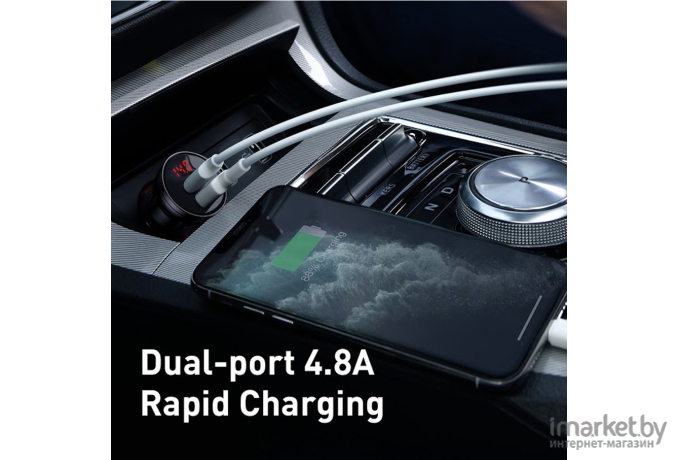 Автомобильное зарядное устройство Baseus Digital Display Car Charger 2 USB 4.8A 24W Silver (CCBX-0S)
