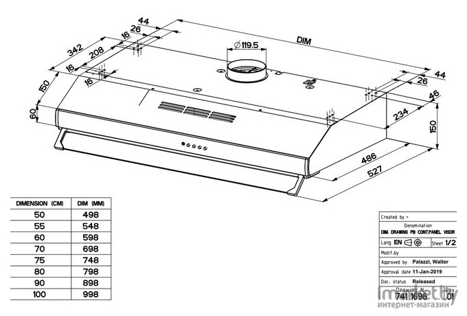 Вытяжка Faber 741 PB X A60 FB EXP (300.0557.515)