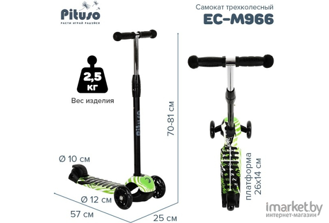 Самокат трехколесный Pituso EC-M966 зеленый