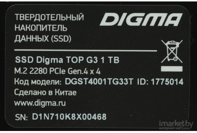 Накопитель SSD Digma Top G3 1Tb (DGST4001TG33T)