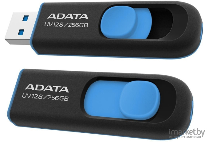 Флеш-накопитель A-Data DashDrive UV128 256Gb черный/синий (AUV128-256G-RBE)