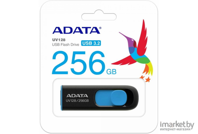 Флеш-накопитель A-Data DashDrive UV128 256Gb черный/синий (AUV128-256G-RBE)