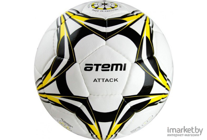 Мяч футбольный Atemi Attack Micro Fiber PU 1.3мм р.5 белый/чёрный/жёлтый