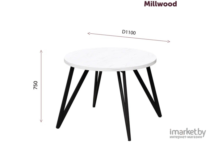 Стол обеденный Millwood Женева 2 Л D110110x75 белый/металл белый