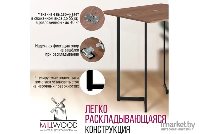 Стол консольный Millwood Арлен 3 барный 38-76х147х111 дуб табачный крафт/металл черный