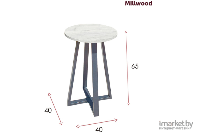 Журнальный столик Millwood Лофт СТ-4 Л 40х40х65 дуб белый Craft/металл белый