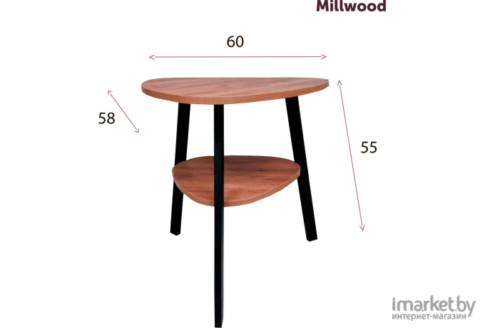 Журнальный стол Millwood Лофт СТ-8 Л 60х58х55 дуб табачный Craft/металл черный