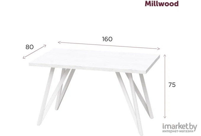Стол обеденный Millwood Женева 2 Л18 160х80 дуб белый Craft/металл черный