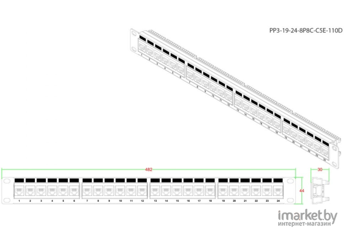 Патч-панель Hyperline PP3-19-24-8P8C-C5E-110D