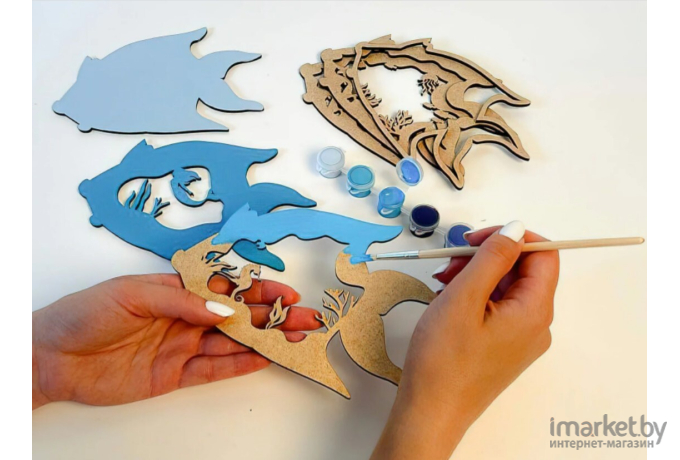 Набор для творчества Woodary деревянная 3D раскраска Рыбка (3210)