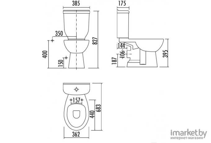 Бачок для унитаза Creavit Sedef P-trap 3/6л YD.SET.032.03