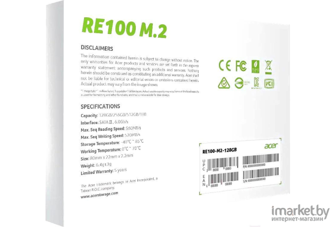 SSD диск Acer RE100 128GB (BL.9BWWA.112)