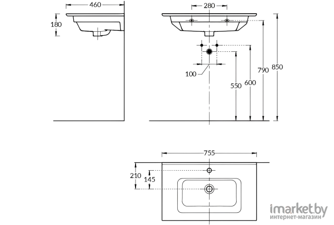 Раковина Kerama Marazzi Piano 75 PI.wb.75