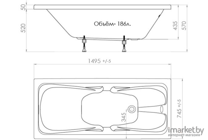 Ванна Triton Стандарт 150х75 Экстра с каркасом, экраном и сифоном