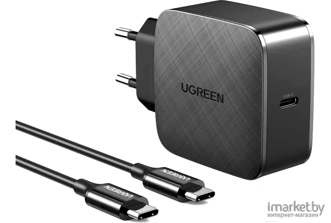 Сетевое зарядное устройство UGREEN CD217-70867, 1 USB-C GaN Tech, PD 65W, кабель С-С 2m, Black