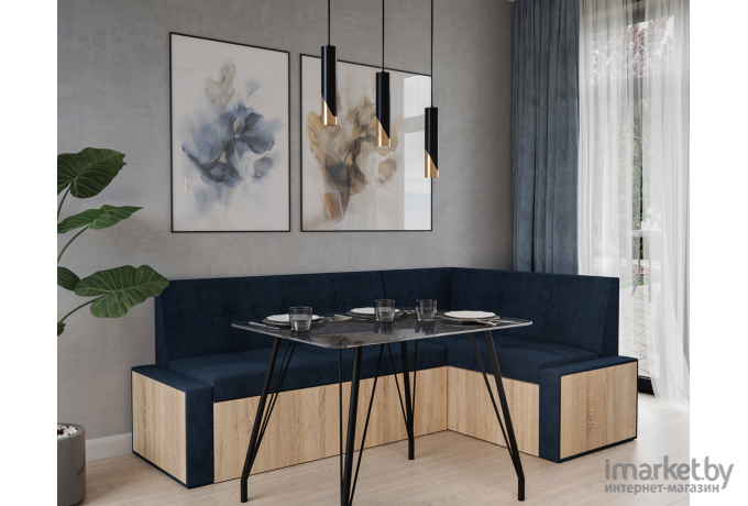 Кухонный диван Mebel-Ars Бали Luna 034 194х118 левый темно-синий (М11-2-11)