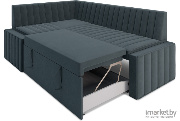 Кухонный диван Mebel-Ars Вермут 213х82 левый велюр серо-синий HB-178 26 (М11-18-5)