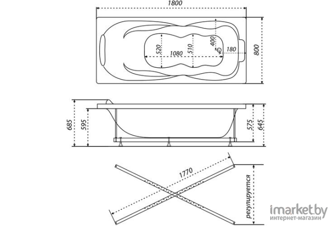 Каркас Triton усиленный для прямоугольных ванн 170-190*75-90 5 опор (Щ0000041798)