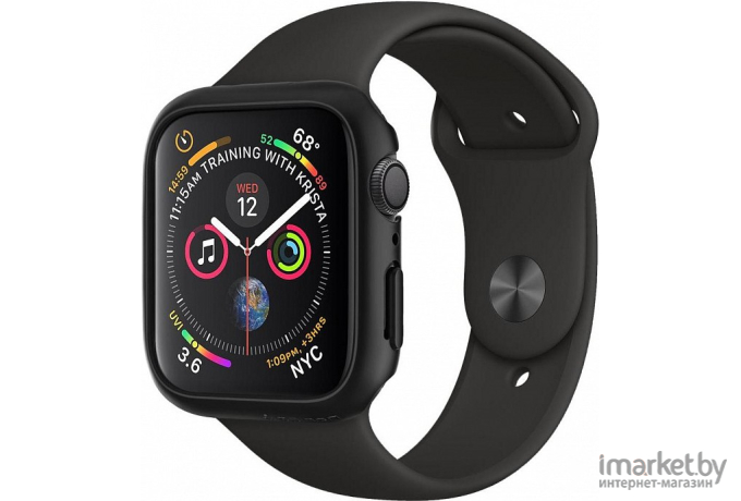 Чехол для Apple Watch 44 мм пластиковый тонкий Spigen Thin Fit черный