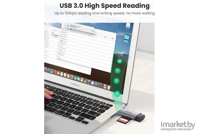 Картридер UGREEN CM185-50706; USB-C + USB-A to TF/SD, алюминиевый корпус, Space Gray