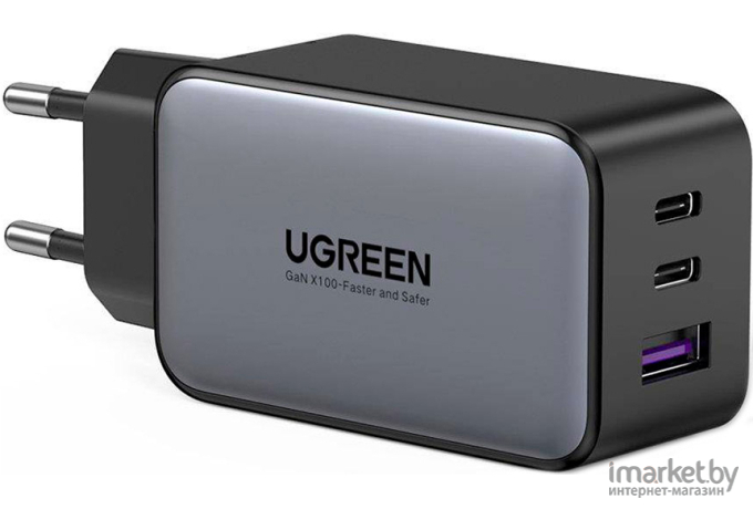 Сетевое зарядное устройство UGREEN CD244-10335, USB-A + 2*USB-C, 65W GaN Tech Fast Charger, Black