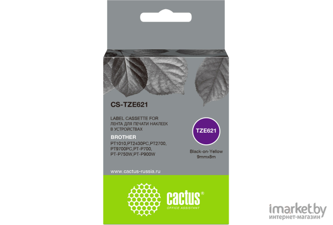 Картридж ленточный Cactus TZe-621 черный (CS-TZE621)