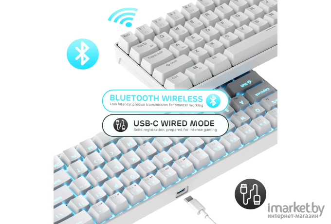 Беспроводная клавиатура Royal Kludge RKG68 White (USB/2.4 GHz/Bluetoth, RGB, Hot Swap, Red switch)