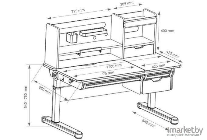 Регулируемая парта Fun Desk Sentire II Grey (222400)