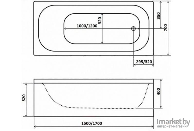 Ванна Triton Ультра 170х70 с ножками, экраном и сифоном